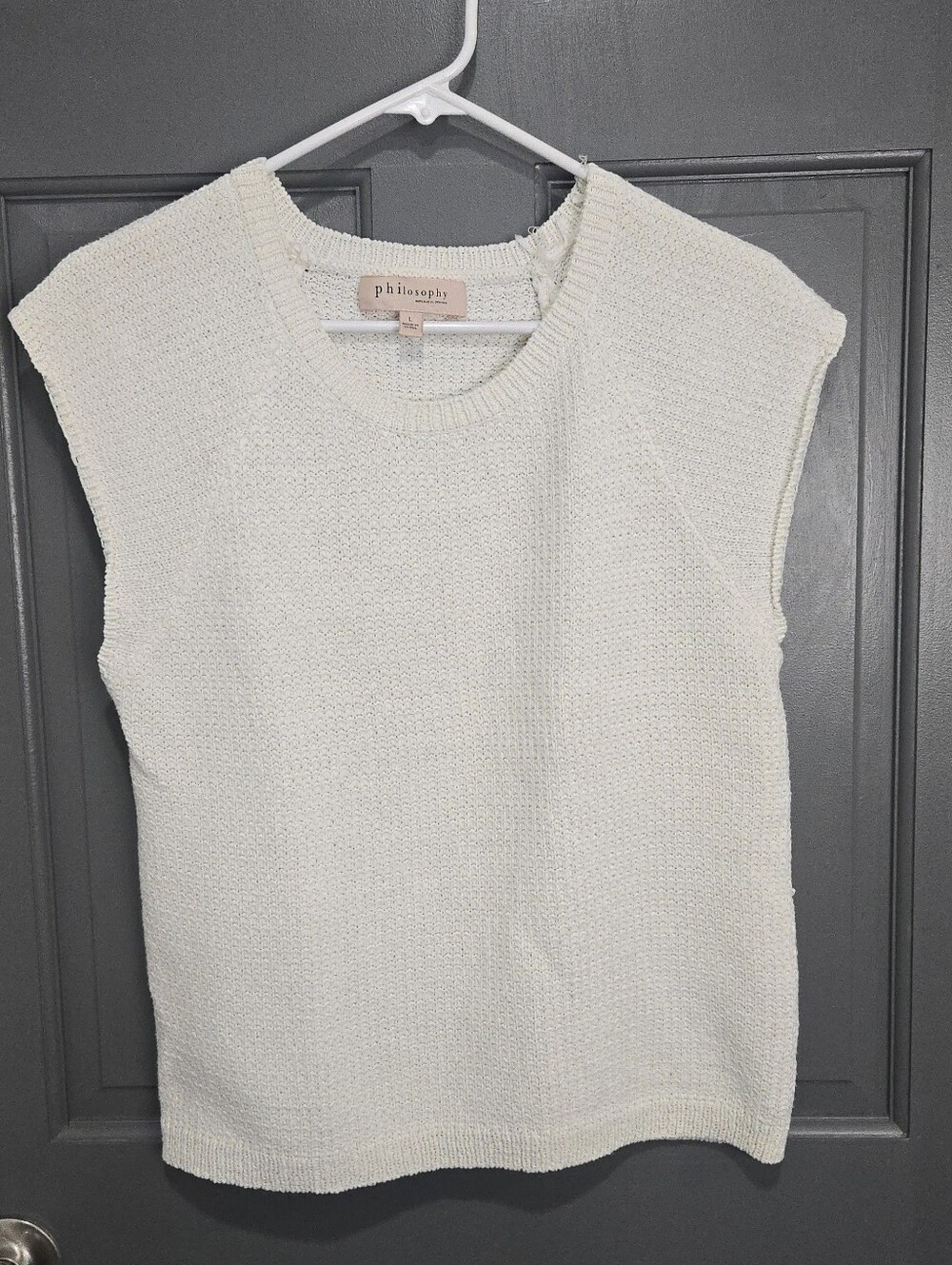 Philosophy Cream Textured Knit Cap-Sleeve Sweater Shell
